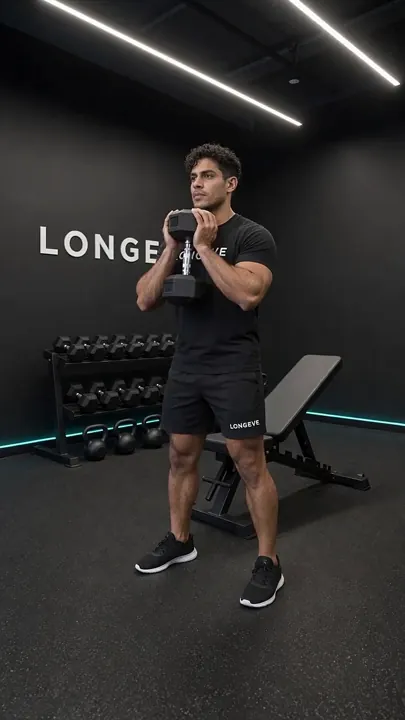 Longeve coaches demonstrating a goblet squat, a reverse lunge and a push-up